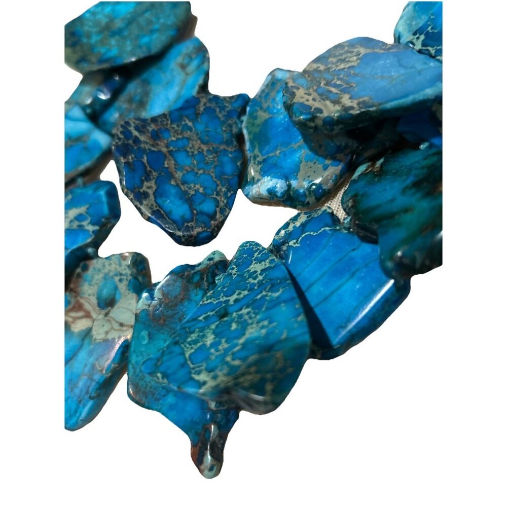 LUC Lucas Lameth Chunky Blue Jasper Necklace .925 Sterling Silver Heavy Boho - Picture 6 of 16
